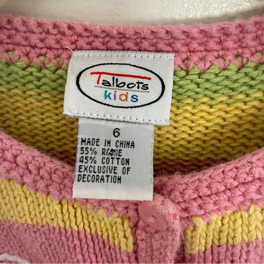 Talbots Kids Size 6 Striped Cardigan Embroidered Hearts Valentines Colorful - Picture 7 of 7